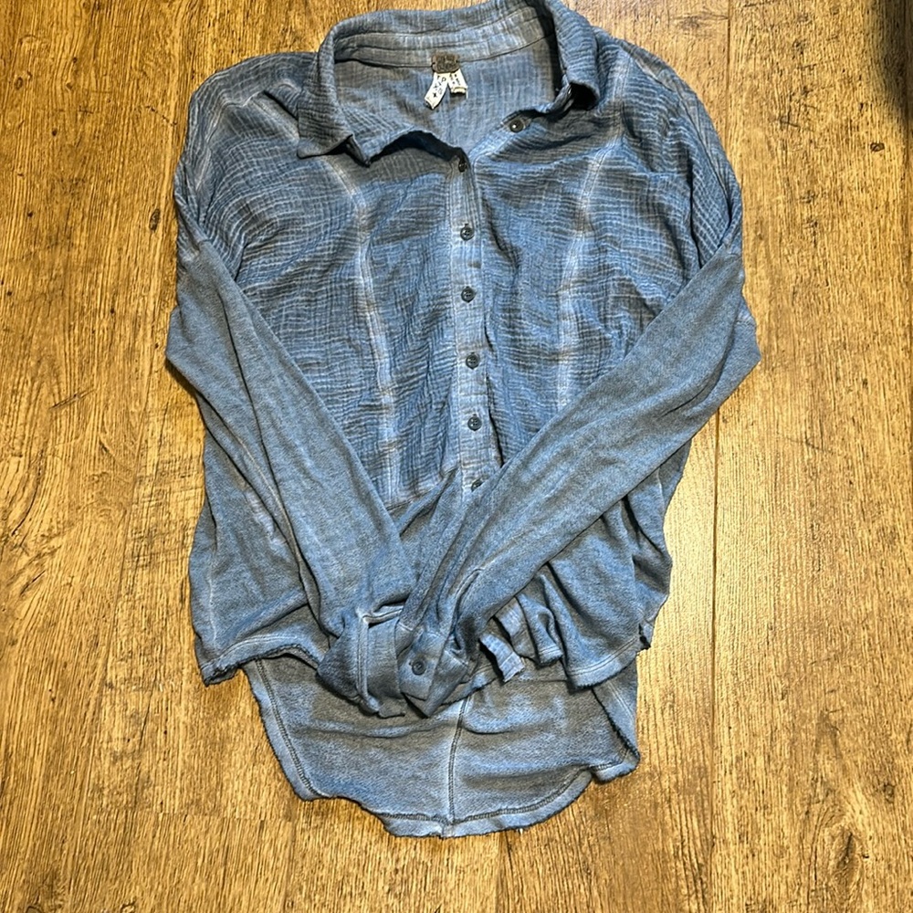 We the Free Blue Zahara Long Sleeve Button Up Shirt